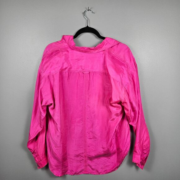 Vintage Y2K Moda Women Medium 100% Silk Pink Button Front Blouse Long Sleeve - Picture 2 of 7